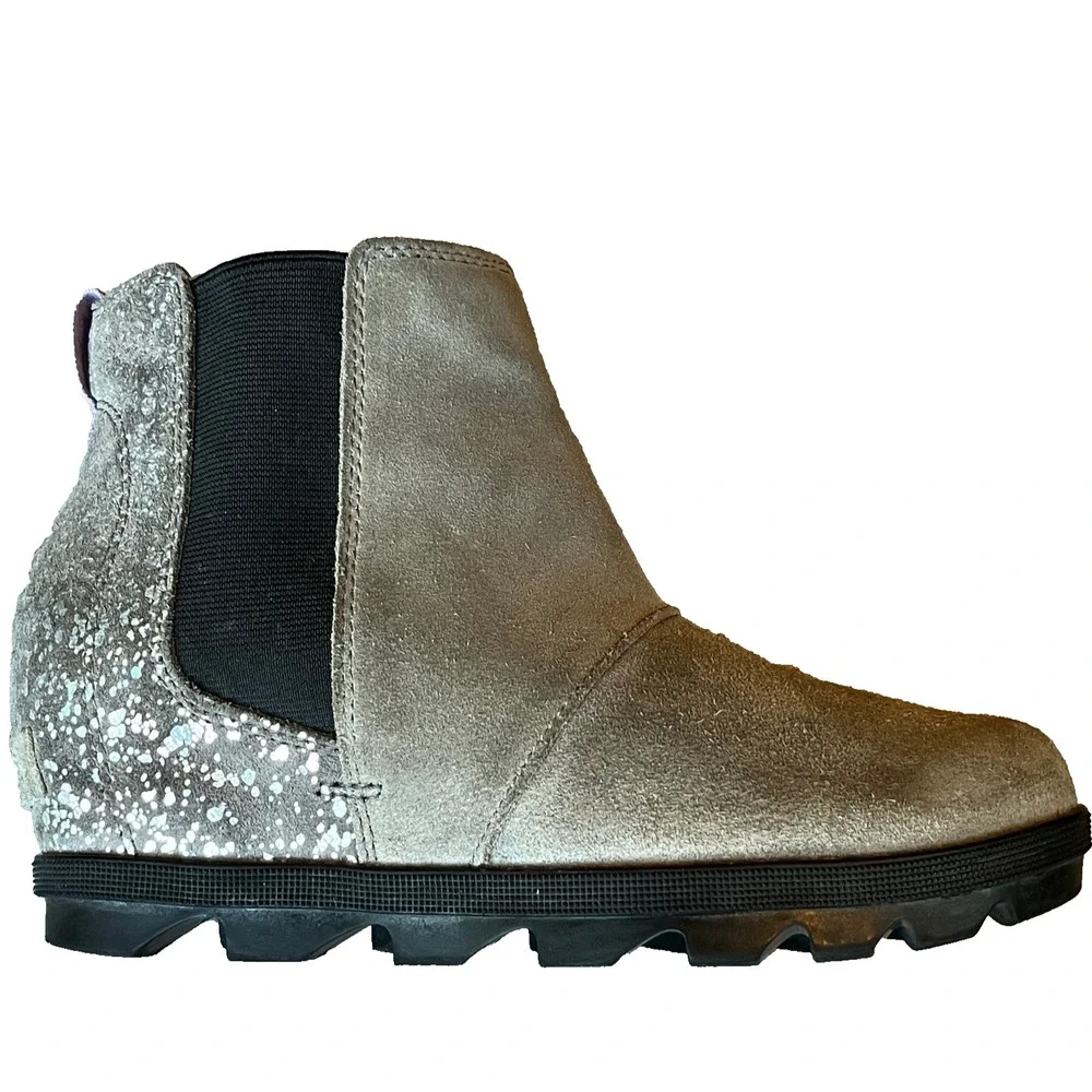 Sorel Joan of Arctic Wedge II Chelsea Boots Gray Suede Womens 5 Youth‎ 4 UK 3